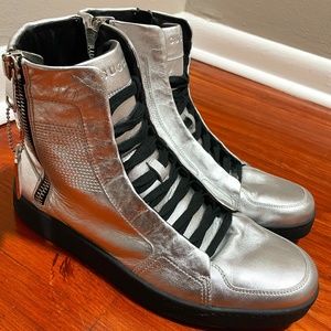 Gucci Mens Silver Leather High-top Sneaker Size 10
